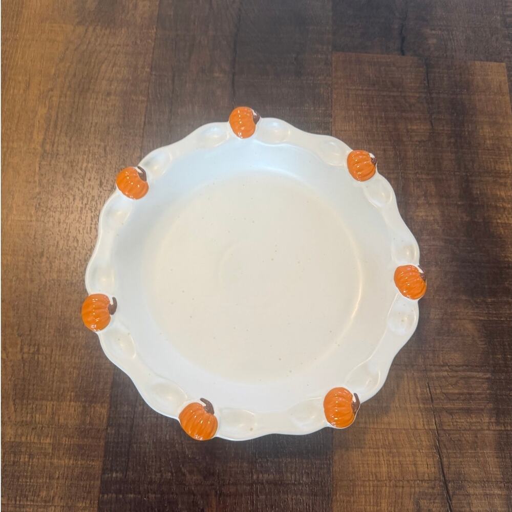 Mud Pie Pumpkin Ceramic Pie Plate Thanksgiving Fall Serving Dish